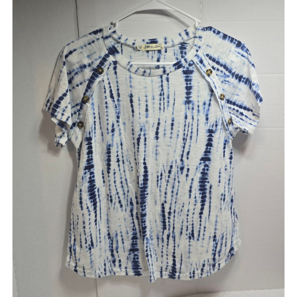 Women's All in Love Tie-Dye Short Sleeve Tee M White Blue